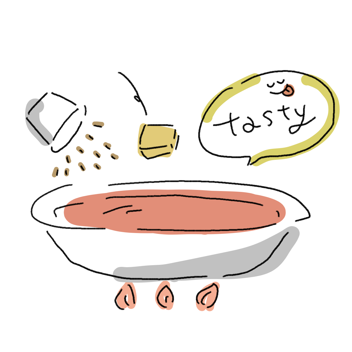 トマト出汁が沸騰したら弱火にし、出汁粉を振り入れます。出汁粉がトマト出汁と馴染んだらバターを入れます。バターが溶けたら、少しトマト出汁のお味見をされてください。