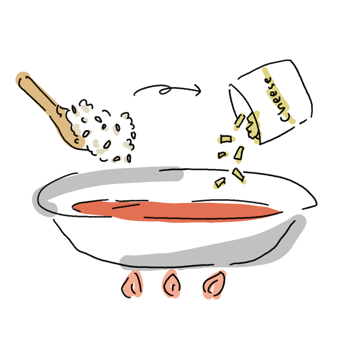 〆はリゾットがオススメです。食材を全て取り終えたら中火でご飯を入れ、出汁と十分絡めます。その後チーズを入れてから火を止めてお召し上がりください。